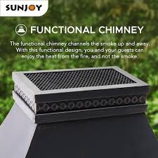 Sunjoy Curtis 56 69 In Wood Burning Outdoor Fireplace With Black Highlights