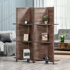 Homcom 4 Panel Folding Room Divider 5 5 Ft Tall Freestanding Privacy Screen Panels For Indoor Bedroom Office Walnut Tone Brown