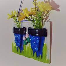 Blue Flowerpot Fused Glass Bud Vase