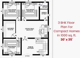 3bhk House Designs In 1000 Sq Ft