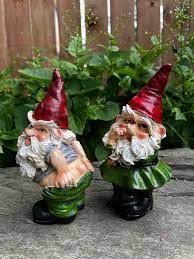 2 Saucy Garden Gnomes Statue