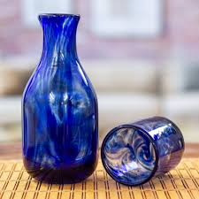 Cobalt Handblown Recycled Glass Carafe