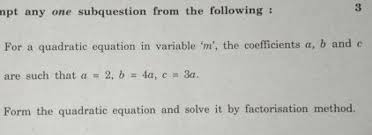 For A Quadratic Equation In Variable