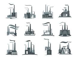 Factory Or Industrial Plant Icons Set