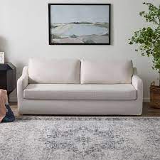 Nelle 83 5 In Wide Slope Arm Polyester Rectangle Slipcovered Sofa With Removable Cushions In Cream