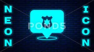 Glowing Neon Police Badge Icon Isolated