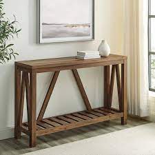 52 In Rustic Oak Standard Rectangle Wood Console Table With Storage