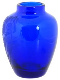 1990 Cobalt Blue Etched Glass Vase