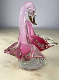 Italian Swans Figurine In Murano Glass
