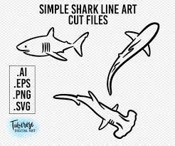 Simple Shark Svg 3 Sharks Line Art Cut