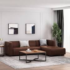 Noble House Denison Faux Leather 3 Seater Sofa With Chaise Lounge Dark Brown And Dark Walnut