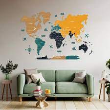 Sepia Amber Wooden World Map Map Of