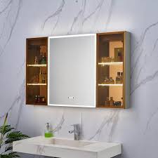 48 In W X 30 In H Rectangular Gold Aluminum Medicine Cabinets With Mirror Led Lighted Bathroom Mirror Cabinet