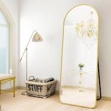 Xramfy 21 In W X 63 In H Arched Gold Aluminum Alloy Framed Rounded Full Length Mirror Standing Floor Mirror