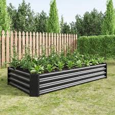Tiramisubest 6 Ft X 3 Ft X 1 Ft Black Metal Rectangle Raised Garden Bed For Flowers Plants