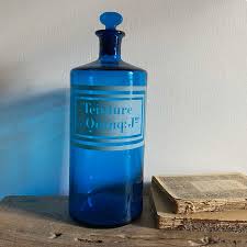 Antique Blue Apothecary Bottle Quinq