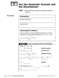 4 8 Use The Quadratic Formula And The