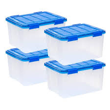 Iris 11 Gallon Clear Plastic Storage Boxes With Blue Lid Pack Of 4