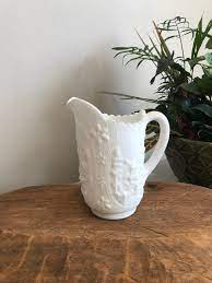 Satin White Milk Glass Pitcher Cottage