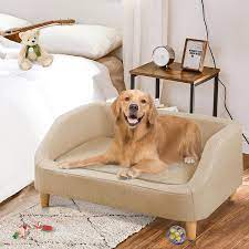 Small 32 In Beige Pet Sofa Dog Sofa Cat Sofa Cat Bed Pet Bed Dog Bed Rectangle With Movable Cushion And Wood Style Foot