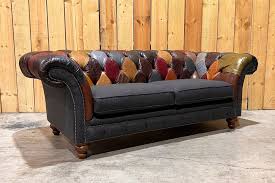 3 Seater Leather Patchwork Chesterfield