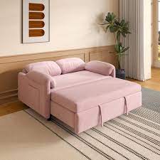 54 In Pink Velvet Twin Size Retractable Sofa Bed