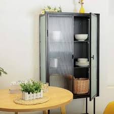 Retro Black Fluted Glass High Cabinet