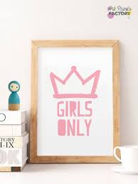 Girls Only Print Wall Art For Girls