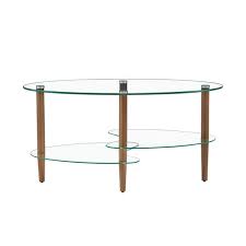 Oval Glass Coffee Table With Oak Wood