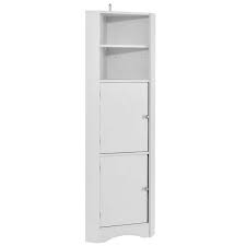 14 96 In W X 14 96 In D X 61 02 In H White Triangle Modern Style Bathroom Freestanding Storage Linen Cabinet