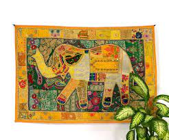 Tapestry With Elephant In Yellow