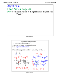 Algebra 2 Ch 8 Notes Page 49 P49 85