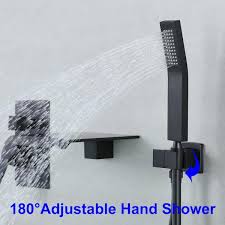 Wellfor Single Handle Waterfall Spout Tub Wall Mount Roman Tub Faucet With Hand Shower In Matte Black
