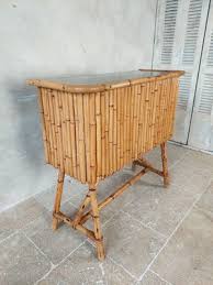 Vintage Rattan Tiki Bar Set With Two
