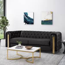 Noble House Addyston Velvet Tufted 3 Seater Sofa Black And Gold