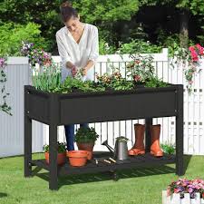 48 In X 22 In X 30 In Black Recycled Plastic Ply Outdoor Elevated Garden Beds Raised Planter Box Diy With Partitions
