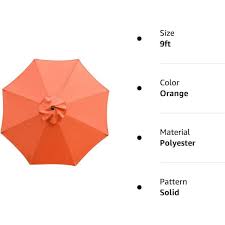 Cubilan 9 Ft Patio Umbrella Replacement Canopy Market Umbrella Top Outdoor Umbrella Canopy With 8 Ribs In Orange