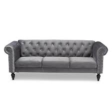 Black Fabric 3 Seater Chesterfield Sofa