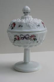 Hand Painted Milk Glass Candy Dish
