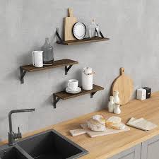17 In W X 6 In D Rustic Brown Wood Decorative Wall Shelf Floating Shelves Wall Mounted Set Of 3