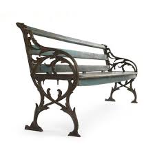 Wooden Bench With Blue Patina And