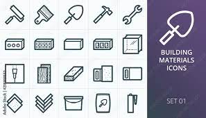 Building Materials Icons Set Set Of