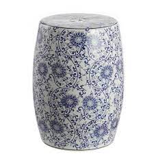 Jonathan Y Lotus Blossom 17 5 Chinoiserie Ceramic Drum Garden Stool Blue White