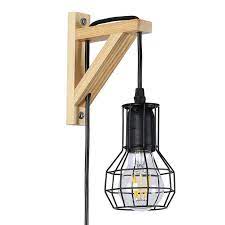 Mica Wooden Cage Hanging Wall Sconce