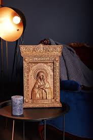 Virgin Mary Modern Wood Carved Icon
