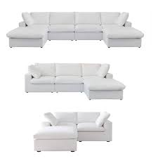 120 45 In L Shaped Linen Flannel Down Upholstered Separable 3 Seats Comfortable Sectional Sofa With Ottoman In White