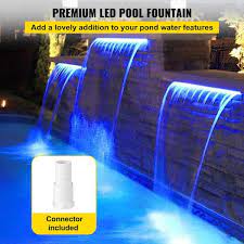 Vevor Swimming Pool Waterfall 11 8 X 3 2 X 8 1 In Pool Fountain With Blue Strip Led Light Pool Waterfalls For Inground Pools