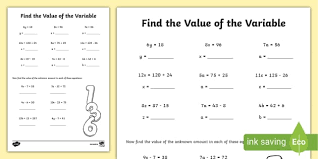 Value Of The Variable Worksheet