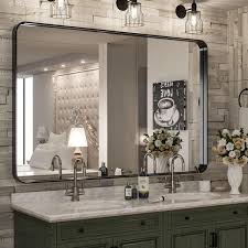 Apmir 48 In W X 36 In H Large Rectangular Tempered Glass Aluminum Alloy Framed Wall Bathroom Vanity Mirror In Matte Black