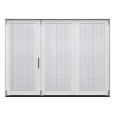 F 4500 107 5 In X 80 In White Left Hand Folding Primed Fiberglass 3 Panel Patio Door Kit With Impact Glass And Screen